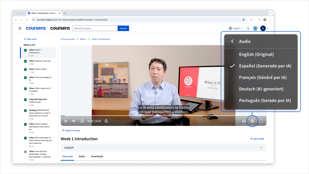 Coursera Launches AI-Dubbed Courses in Spanish, French, Brazilian Portuguese, and German