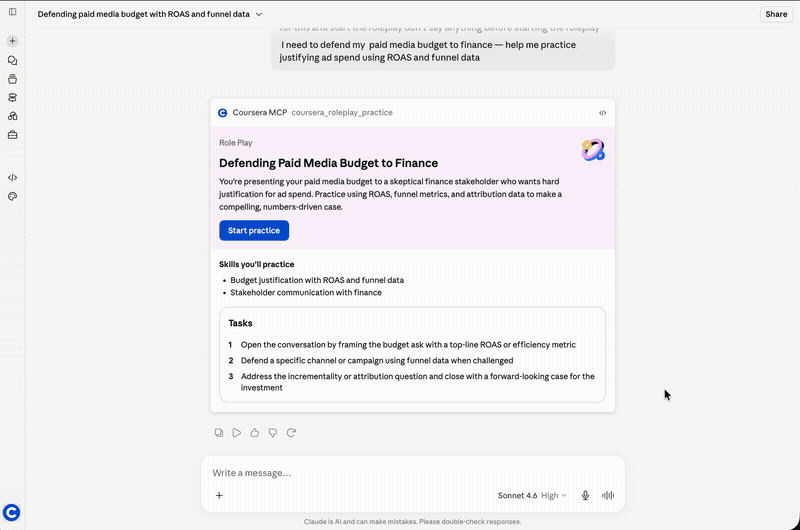 Skill Building in the Flow of Work: Coursera Connector for Claude